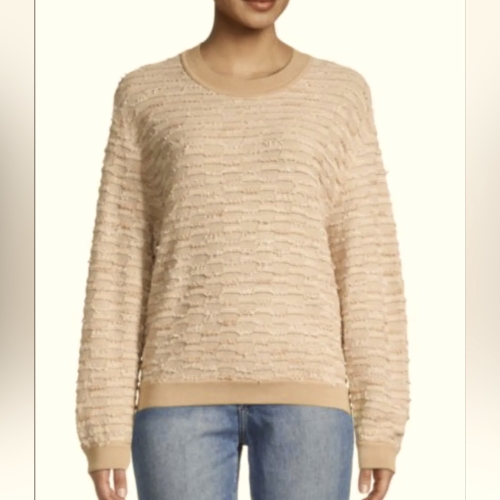 NWT St John Striped Slub Tweed pullover sweater  Tan/White size small
